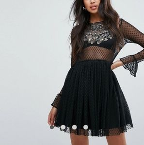 ASOS Embellished Dobby Mesh Trim Tulle Skater Mini